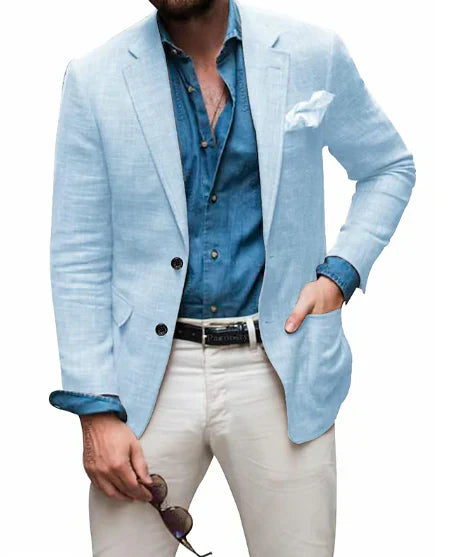 Jon - men's linen blazer beach wedding casual tailored fit solid color single breasted two buttons