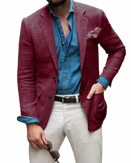 Jon - Herren Leinen Blazer Strand Hochzeit lässig maßgeschneiderte Passform solide Farbe einreihig zwei Tasten